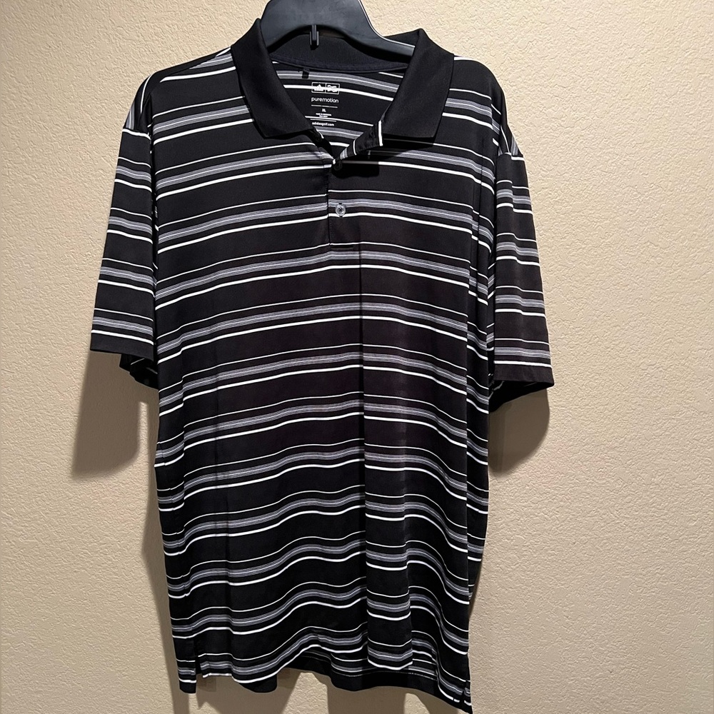 Adidas Black and White Striped Golf Shirt